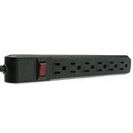 CableWholesale 15-Feet Surge Protector with Flat Rotating Plug, 6 Outlet, Black Horizontal Outlets, Plastic and Power Cord (51W1-12215)