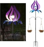 Multifunction Solar Wind Spinner Outdoor with Shepherd Hooks MANORTANG 83 Inch Metal Large Landscape Light Double Coconut Basket LED Windmill Outdoor Decoration for Yard Garden Lawn Patios (Purple)