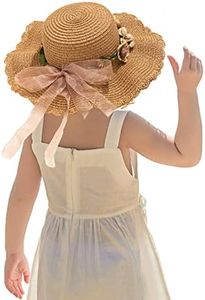 Kunyeah Kids Girl Summer Straw Hat Foldable Wide Brim Cap Sun Visor Hats Sun Protection Beach Straw Hats Bowknot Floppy Cap for Travel Holiday (Floral)