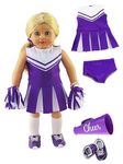 Purple Cheerleader Outfit Cheerleading Uniform with Dress, Bloomers, Poms, Megaphone, Socks, and Shoes | Fits 18" American Girl Dolls, Madame Alexander, Our Generation, etc. | 18 Inch Doll Clothes