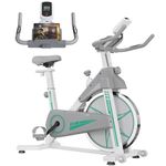 SogesPower Exercise Bike Indoor Cycling Bike Stationary Cycle Bike Fitness Bike Silent Belt Drive for Home Gym Workout with Phone Ipad&Mount Comfortable Seat Cushion&LCD Monitor (white&green)
