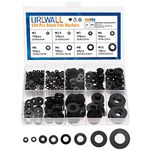 URLWALL 500Pcs Nylon Flat Washer Assortment Set, Washers Metric Sealing Spacer Gasket Ring Washers Set, 8 Sizes - M2, M2.5, M3, M4, M5, M6, M8, M10 (Black)