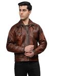 CHARMSHILP Memphis Bomber Leather Jacket Genuine Leather Jacket for Men's (Dark Brown, L)