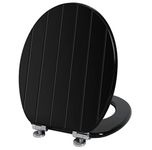 Angel Shield White Wooden Toilet Seat Antibacterial Adjustable Hinges Toilet Seat Fits Never Slips for Bathroom with Soft Close and Quick Release for Easy Clean and Assembly (Soft Close, Black)