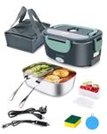 Dosevita Electric Lunch Box 80W Faster Heated Lunch Box Portable Food Warmer for Car Home with Removable 304 Stainless Steel Container Spoon & Fork and Carry Bag (Grey+Green)