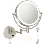 FASCINATE Upgraded Wall Mounted Makeup Mirror with Lights, Super Large Double Sided 1X/10X Magnifying Mirror for Bathroom, 360° Swivel Extendable Plug Touch Sensor Vanity Mirror (Matt Nickel)