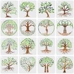 HLIWS Tree of Life Pattern Stencils-16 pcs Plastic Tree Drawing Painting Stencils,Reusable,for Painting on Wood,Canvas,Paper,Fabric,Floor,Wall