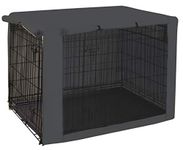 Geyecete Dog Crate Cover - dog cage covers Universal Fit for 63-124CM Wire Dog cage, Lightweight Polyester Fabric, Breathable Double Door Dog Cage Cover-Gray-36 Inch