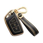 Keyzone® TPU Car Key Cover and Keychain Compatible for: Morris Garages MG Hector 3 Button Smart Key (Gold Black with Gold Black Keychain)