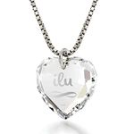 ILU Infinity Pendant Tiny I Love You Heart Necklace Silvery Inscribed on Heart-Shaped Cubic Zirconia Loving Charm for Women, 18" 925 Sterling Silver Chain, Gemstone, Cubic Zirconia