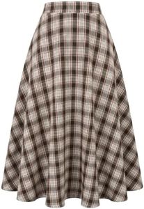 ANRABESS Women's A-Line Plaid Maxi Skirts, Apricot Red Plaid, L