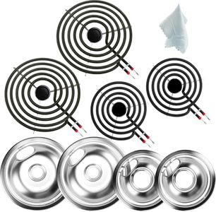 【UPGRADED】W10196405 W10196406 Electric Stove Burner Drip Pans & MP21YA MP15YA Electric Range Burner Element Unit Set fit for Whirlpool Kenmore Amana Range Oven/Stove by Cenipar