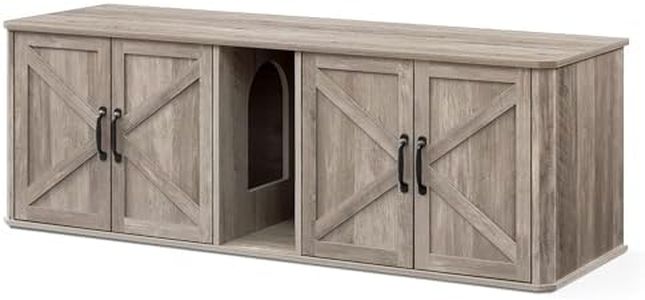 Feandrea Double Cat Litter Box Enclosure, Modern Litter Box Furniture Hidden for 2 Cats, Front Entry, Cat House, Side End Table, TV Stand, 59 x 19 x 19.5 Inches, Heather Griege UPCL010G01