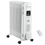 HOMCOM 2500W Digital Display Oil Filled Radiator, 11Fin Portable Electric Heater with Timer, Adjustable Thermostat, Three Heat settings, Safety Cut Off, Remote, White