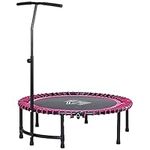 HOMCOM 45” Round Mini Fitness Trampoline Rebounder Indoor Outdoor Mini Jumper with Adjustable Handle - Pink