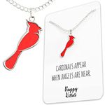 Happy Kisses Cardinal Necklace For Women – Cute Red & Silver Charm – Cardinals Appear When Angels Are Near Message Card, 18", Metal