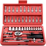 EGOFINE 46 Pieces 1/4" Drive Socket Set&Tool Sets, Ratchet Wrench Set with Bit Socket Set Metric and Extension Bar for DIY, Car Repair and Household with Storage Case