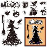 CRASPIRE Witch Silicone Clear Rubber Stamps Halloween Themed Pumpkin Spooky Reusable Silicone Transparent Seals for Cards Making DIY Scrapbooking Journal Photo Album Decorative Decor