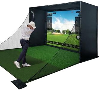 Golf Simulator Enclosure Kit with Premium HD Impact Screen, Full Safety Padding & Blackout Curtain, Home Golf Sim Setup Compatible with Launch Monitors, Indoor Cage Net Golfing Accessories (10 x 8 ft)