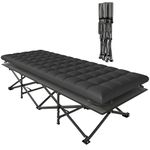 Outsunny Camping Cot with Soft Pad, 32" Extra Wide Folding Cots with Non-Slip Feet and Carry Bag, Heavy Duty Portable Oxford Sleeping Bed, 440 lbs Capacity, Black
