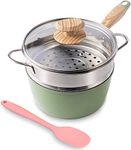 Saucepan with Steamer, ROCKURWOK Nonstick Sauce Pan Small Pot with Lid, Solid Wood Handle, 2.5 Quart, Green