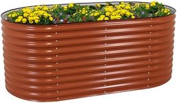 Sunnydaze 79-Inch Oval Raised Garden Bed - Stackable Steel Vegetable Flower Bed Planter Kit with Rubber Edge Trim - Brown