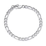 Mens & Womens Stainless Steel Bracelet Silver Bracelets Figaro Wrist Chain 8.3'' Dad