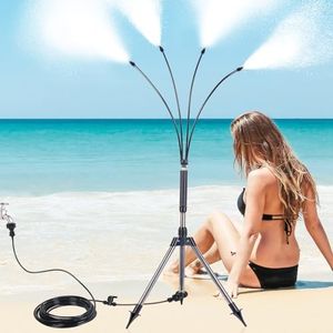 Standing Misters for Outside Patio, 26.24FT Standing Misting Cooling System with Upgraded Height-Adjustable Riser, Portable Misting System for Garden Watering, friend Water Playing, Pet Cooling