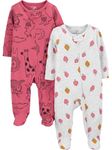 Simple Joys by Carter's Girls' Baby 2-Pack 2-Way Zip Thermal Footed Sleep and Play, Pink, Safari/Floral, 3-6 Months