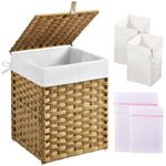 Greenstell Laundry Hamper with Lid, 40L Clothes Hamper with 2 Removable Liner Bags & 2 Mesh Laundry Bags, Handwoven Synthetic Rattan Laundry Basket for Clothes, Toys in Bathroom, Bedroom Natural