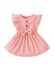 TAGAS Baby-Girl's Woko Rib Fit and Flare Knee-Length Dress (KD-63-PEACH-5_Peach_5 6 Years)