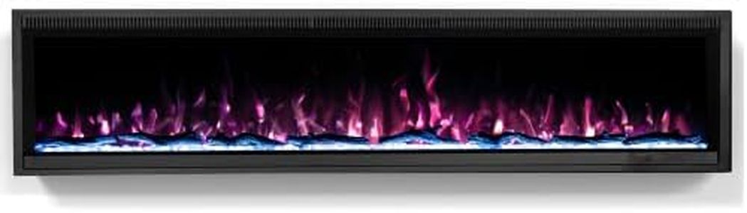 Kukoofyer 60" Electric Fireplace, Ultra-Narrow Bezel Recessed & Wall Mounted Fireplace Heater, Adjustable Color Flame, Linear Fireplace, Timer, Touch Screen, Remote Control, Log & Crystal, 750/1500W