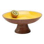 Folkulture Wooden Pedestal Fruit Bowl for The Counters or Decorative Fruit Stand for Kitchen Counters or Centerpiece Table Décor, 12-inch Large Serving Bowls for Fruits, Breads, Mango Wood, Yellow