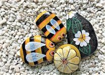 RM 4 Painted " Bee- Flower Set" Pebbles by Rameshwaram Marble Home Decor, Kids Room Dceor, Flower Pot Decor | Painted Stone | DIY Pebbles Stone