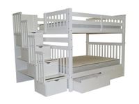 Stairway Bunk Bed Full over Full in White with 4 Drawers Built in to the Steps and 2 Under Bed Drawers
