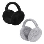 Bestomrogh 2 Pcs Women Earmuffs,Winter Ear Warmers Women Ear Covers Foldable Plush Girls Earmuffs for Cold Weather(Black+Grey)