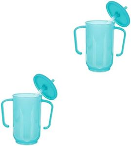 DOITOOL 2PCS Spill Proof Cups for Adults with Two Handles - Plastic Cups with Lids and Straws for Adults - Transparent Blue Adult Sippy Cup Unspillable Cup for Bedridden Patient Products