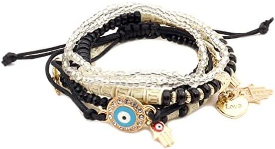 Bohemian Stackable Bead Bracelets,Multicolor Stretch Beaded Bracelets for Women,Girls Multilayer Stack Evil Eye Hamsa Bracelet Handmade Jewelry, Metal, alloy