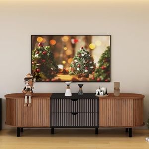 Bifins 71" Mid Century Modern TV Stand with Storage Drawer, Walnut Fluted Curved Round Edge TV and Media Console Table, Fluted Entertainment Center for Living Room, Bedroom