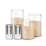 Pandaing Pack of 3 LED Flameless Battery Operated Candles with Remote and Timer, Droplet Shaped Flame Acrylic Pillar Candles for Festival Wedding Christmas Home Party Decor, Indoor and Outdoor Use