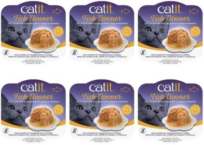 Catit Wet Cat Food Fish Dinner with Crab Flavour & Pumpkin, 80 g, Pack of 6, Cat Food Wet, Cat Wet Food, Wet Cat Food Pate, Canned Cat Food, Car Food Pate, Nourriture Pour Chat