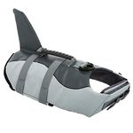 Queenmore Dog Life Jacket Coat Ripstop Pet Safety Swimsuit Floatation Life Vest Preserver (Shark Small Grey)