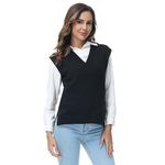 MODFUL Women Knitted Vest Sleeveless V-Neck Sweater Chunky Classic Jumper Pullover (Black, L)