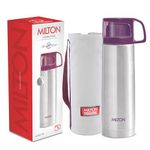 Milton Glassy 750 Thermosteel Vacuum Insulated Flask with Jacket 750 ml, Purple| 24 Hours Hot and Cold Water Bottle with Cup lid | Double Walled Bottle for Home, Office, Travel