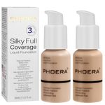 2PCS PHOERA Foundation, PHOERA Matte Liquid Foundation,PHOERA Makeup for Women, PHOERA Foundation Full Coverage Concealer, 30ml 24HR Matte Oil Control Concealer (2pcs-102+104/ Nude+Buff Beige)