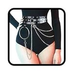 Nicute Punk Waist Belt Chain Leather Black Belly Chains Layered Goth Body Accessories for Women and Girls, 1 Count (Pack of 1), Leather