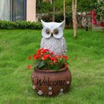 elesculor Owl Welcome Statue Planter Outdoor - Fake Owls Decoy Large Statue Planter Pot Tall Decor Outside Garden Owls to Scare Birds Outdoor Sculptures for Patio Porch 2.2ft, White