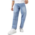 Urbano Fashion Men's Ice Blue Loose Baggy Fit Cut and Sew Panelled Jeans Non-Stretchable (jeanlosblcns-iceblue-40)