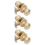 Designers Impressions Bedford Design Satin Brass Round Passage Door Knob (Hall & Closet), 3 Pack