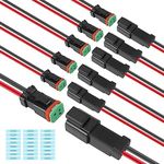 6 Kit Deutsch DT 2 pin Black Male Female Wiring Harness Deutsch Pigtail 2 Wire Way Waterproof Automotive Electrical Connector 16 AWG with Heat Shrink Tubing